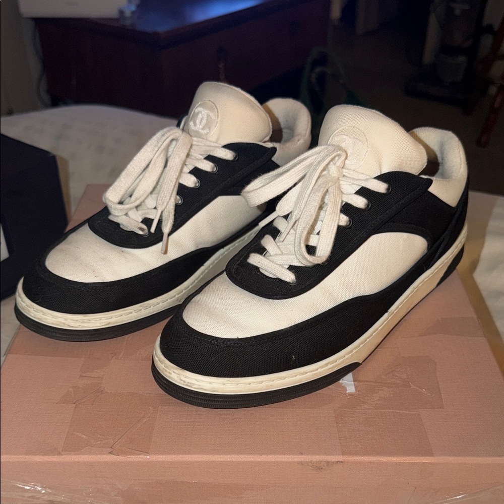 CHANEL Black and White Women's Sneakers